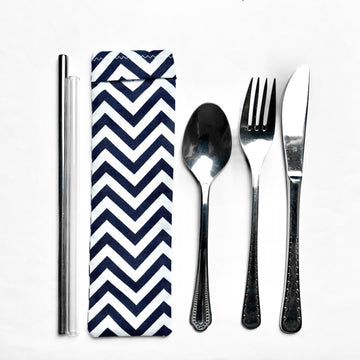 Reusable Cotton Utensil & Straw Pouch - Blue